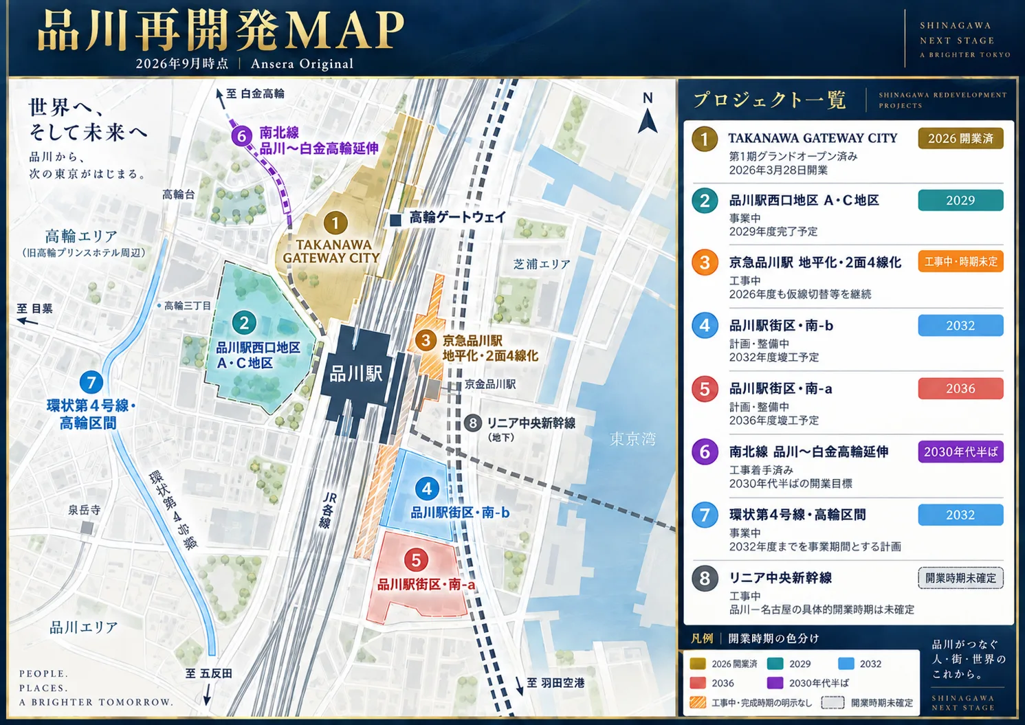 品川周辺再開発の計画と完成時期マップ